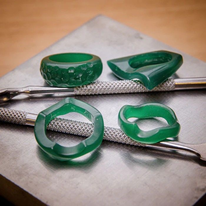 Freeform cast silver rings — a student result from the Wax Carving class